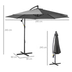 Outsunny 3x2.5 m Off-Center Outdoor Umbrella with Crank Handle, Steel Frame and Anti-UV Polyester, Grey