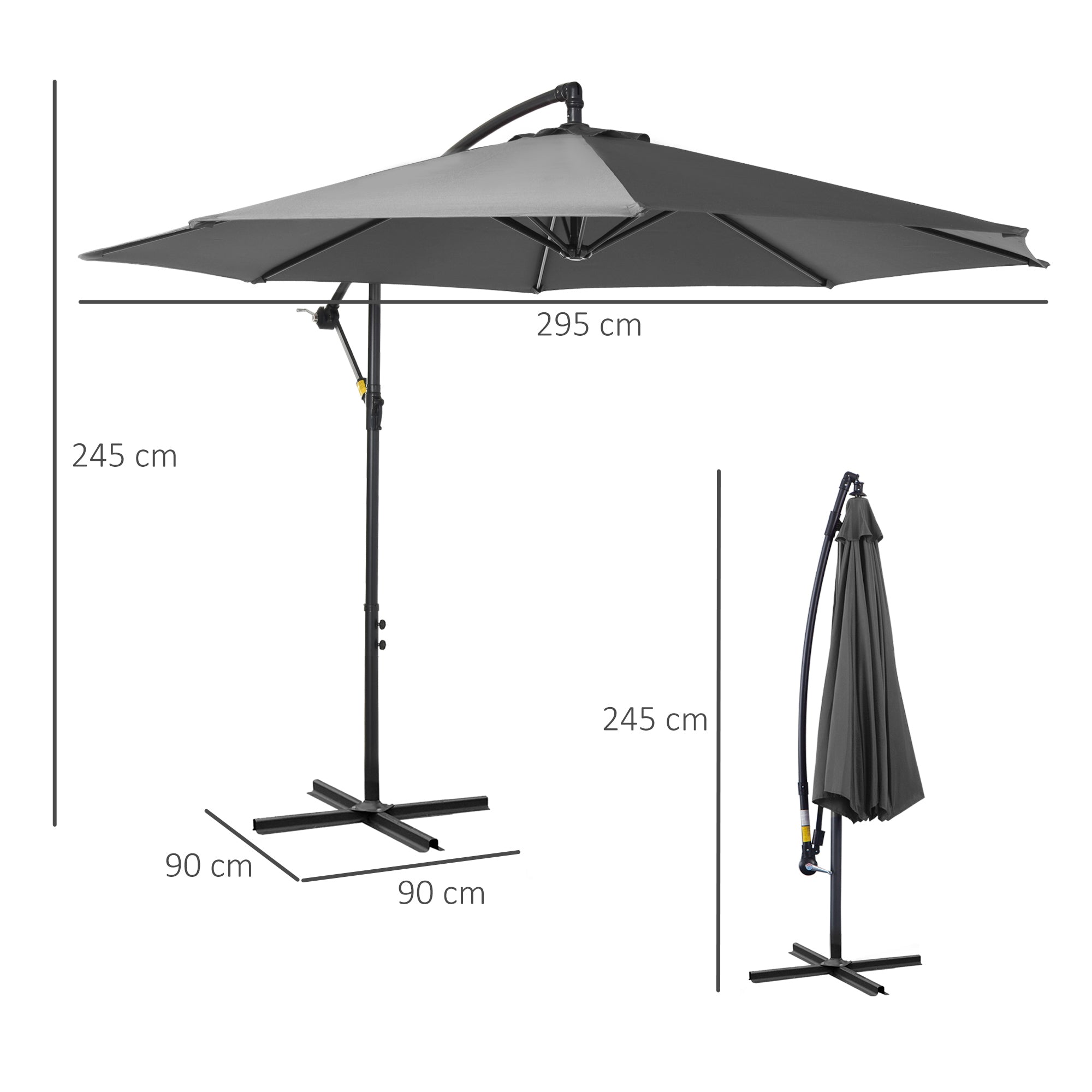 Outsunny 3x2.5 m Off-Center Outdoor Umbrella with Crank Handle, Steel Frame and Anti-UV Polyester, Grey