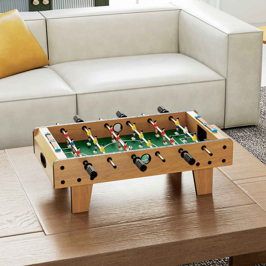 HOMCOM Folding Table Football for Adults and Children with 2 Balls and Scoreboard, Made of Wood, 69x36.5x22 cm, Wood Color