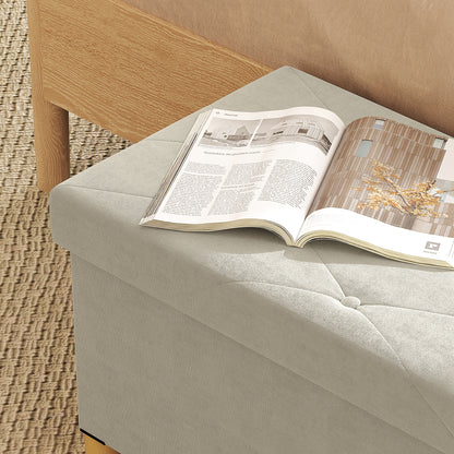 Storage Bench 67L , Padded Lid and Velvet Lining, 76x38x38cm, Cream