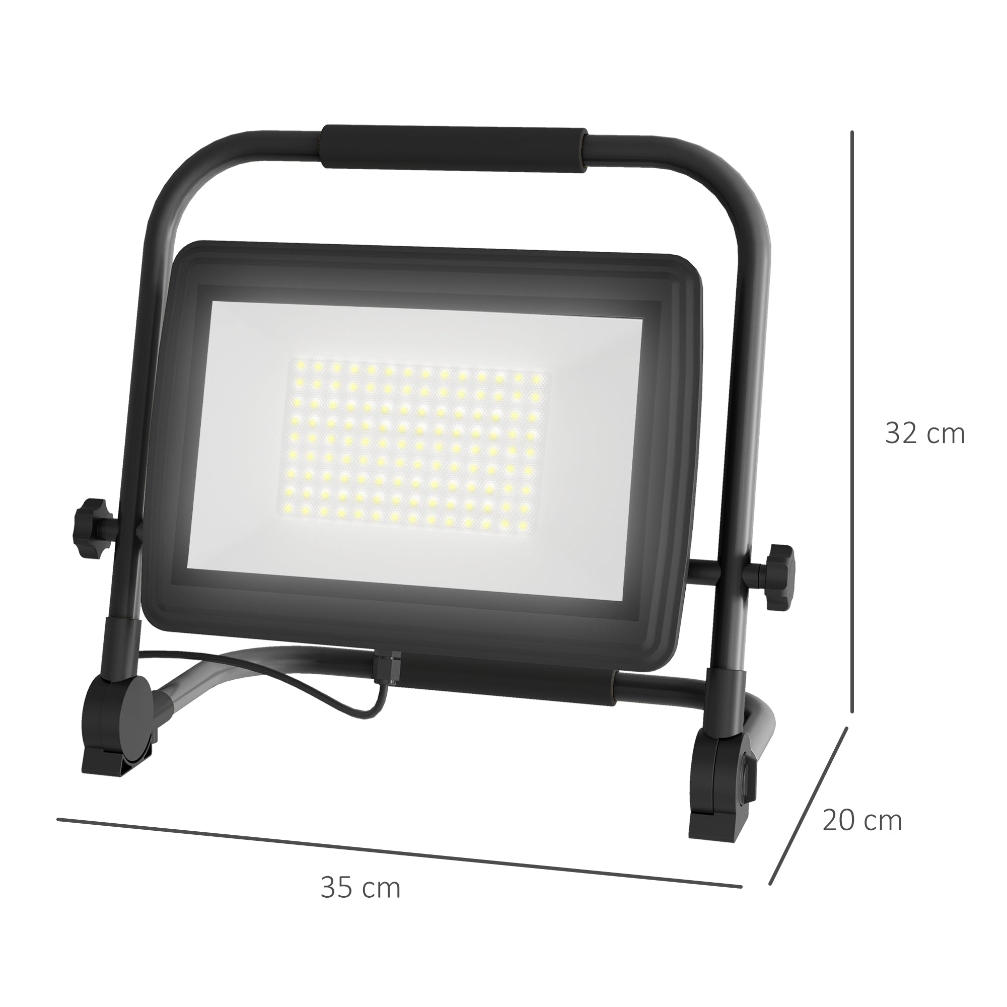 6500K LED Work Spotlight with Swivel Head and Adjustable Support, in Aluminum and Metal, 35x20x32 cm, Black