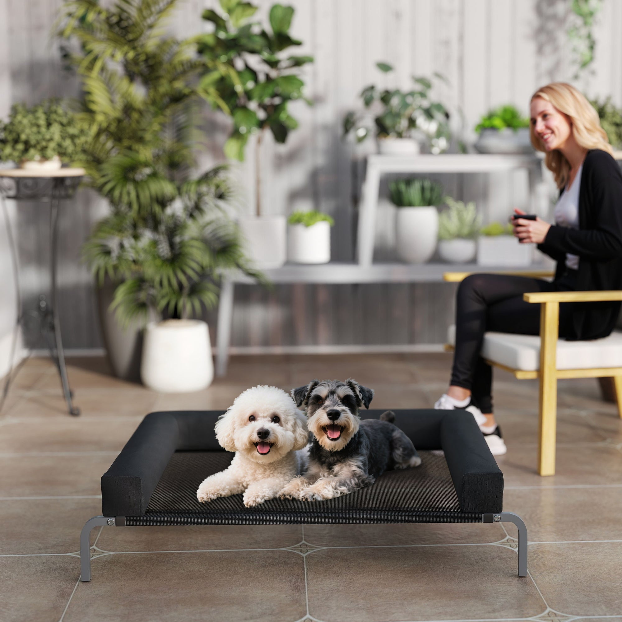 19.5cm Raised Dog Bed with U-Shaped Cushion, Polyester and Steel, 110x75x30cm, Black and Silver