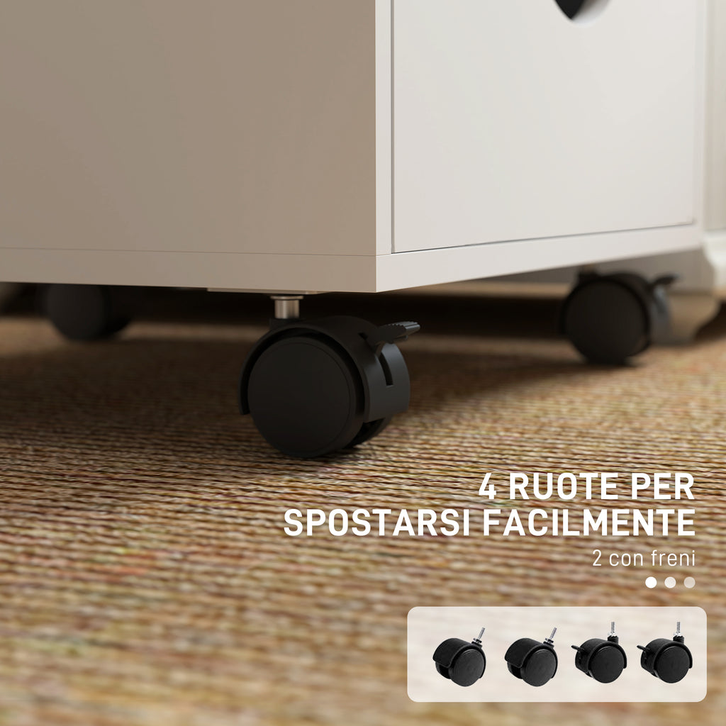 5-Drawer Office Chest with Swivel Casters with Brakes, 40x40x67 cm, White
