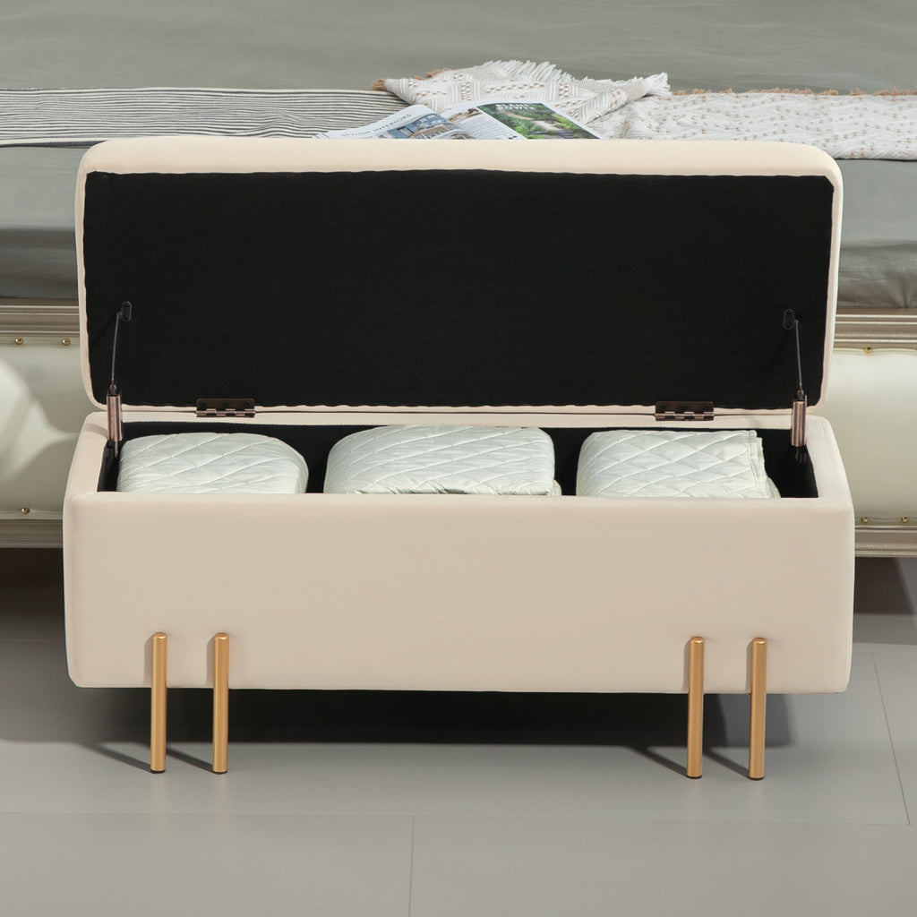 Modern Bedside Bench with Internal Storage Space, Beige Polyester, 100x40x42 cm
