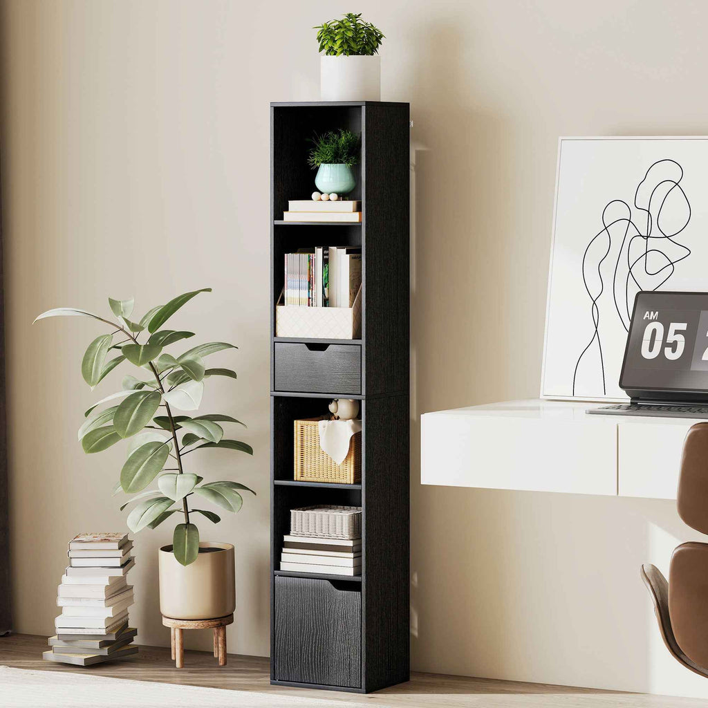 HOMCOM 4-Tier Open Bookshelf with Cabinet and Drawer, 30x24x158 cm, Black