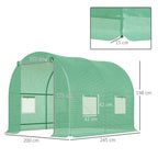 Outsunny Garden Greenhouse Steel Frame and 4 PE Windows 2.5x2x2m, Green