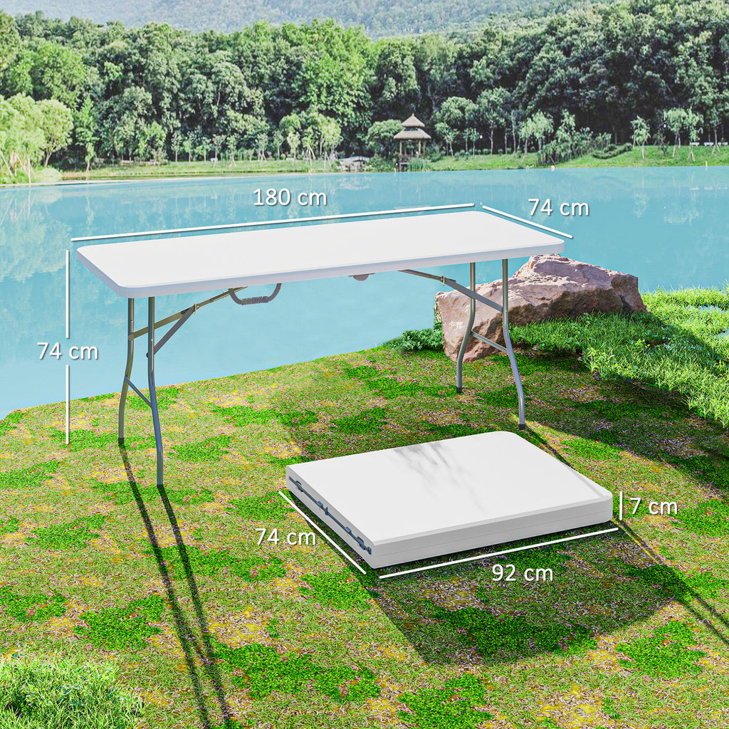 Folding Garden Table with Handle, Steel and Plastic, 180x74x74 cm, White
