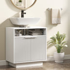 Under Sink Bathroom Cabinet with Adjustable Internal Shelf and Open Shelf, Wooden, 60x33x63 cm, White