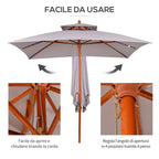 Garden Umbrella 3x3m with 8 Bamboo Ribs and 2-Tier Parasol Cover, Gray