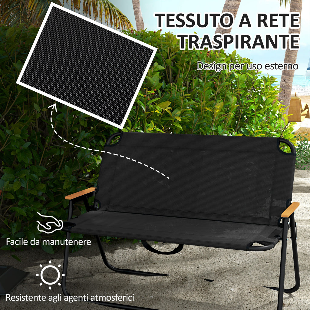 Double 2-Seater Folding Camping Chair in Steel and Oxford Fabric, 108x65x73cm, Black - Borgè