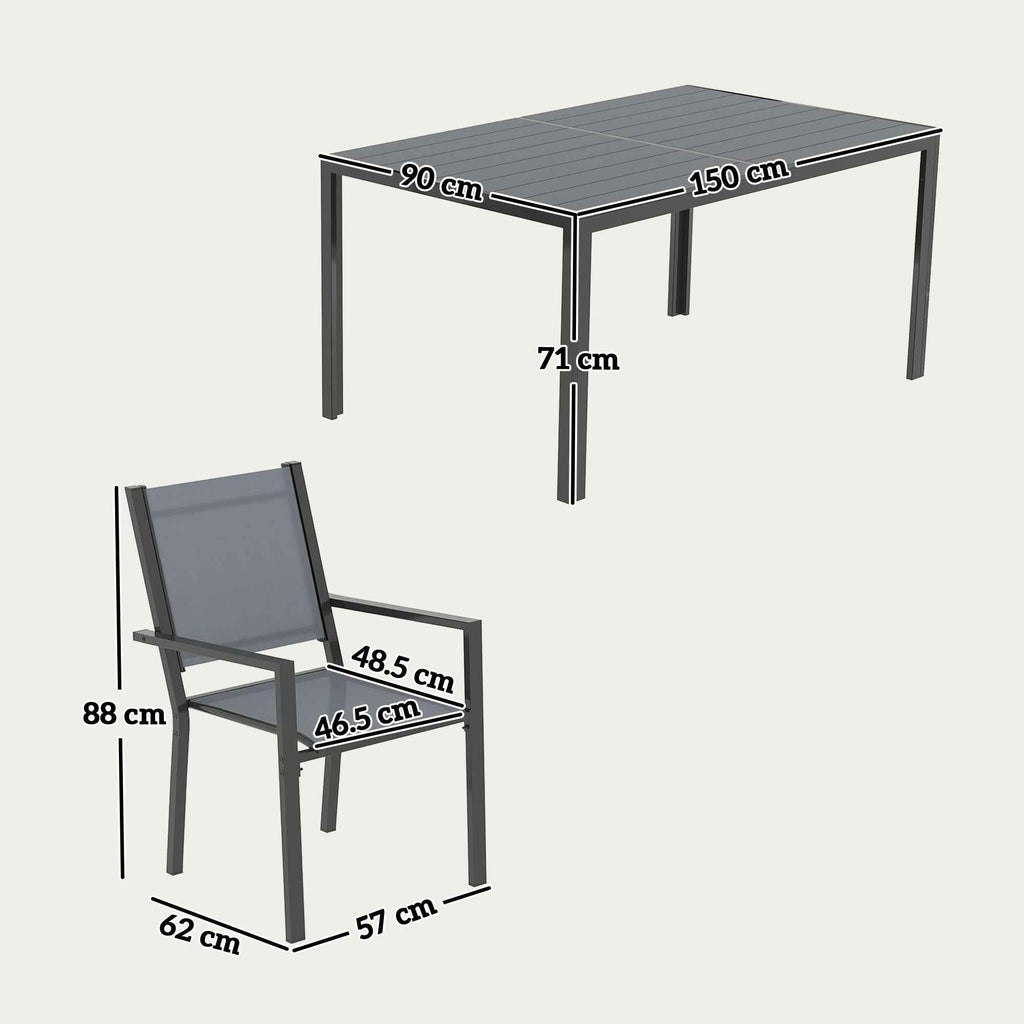 Outsunny 7-Piece Garden Set with Slatted Table and 6 Stackable Chairs, in Steel and Texteline, Grey
