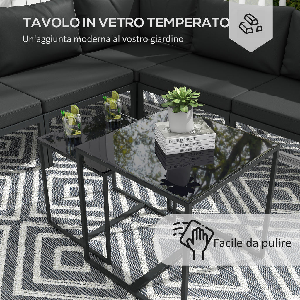 Outsunny garden set 7 pieces in steel and polyester with 5 chairs with cushions and 2 coffee tables, gray - Borgè