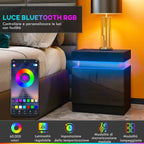 HOMCOM 16-Color LED Nightstand with 4 Modes and 2 Drawers, Wooden, 45x35x52 cm, Black