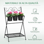 Folding Metal Plant Stand with 3 Pots and Bottom Shelf for Home and Garden, 47x37x78.5cm, Black