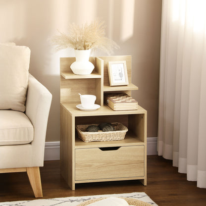 Bedside Table with 2 Open Shelves and Drawer in Chipboard for Bedroom and Living Room, 45x35x73 cm