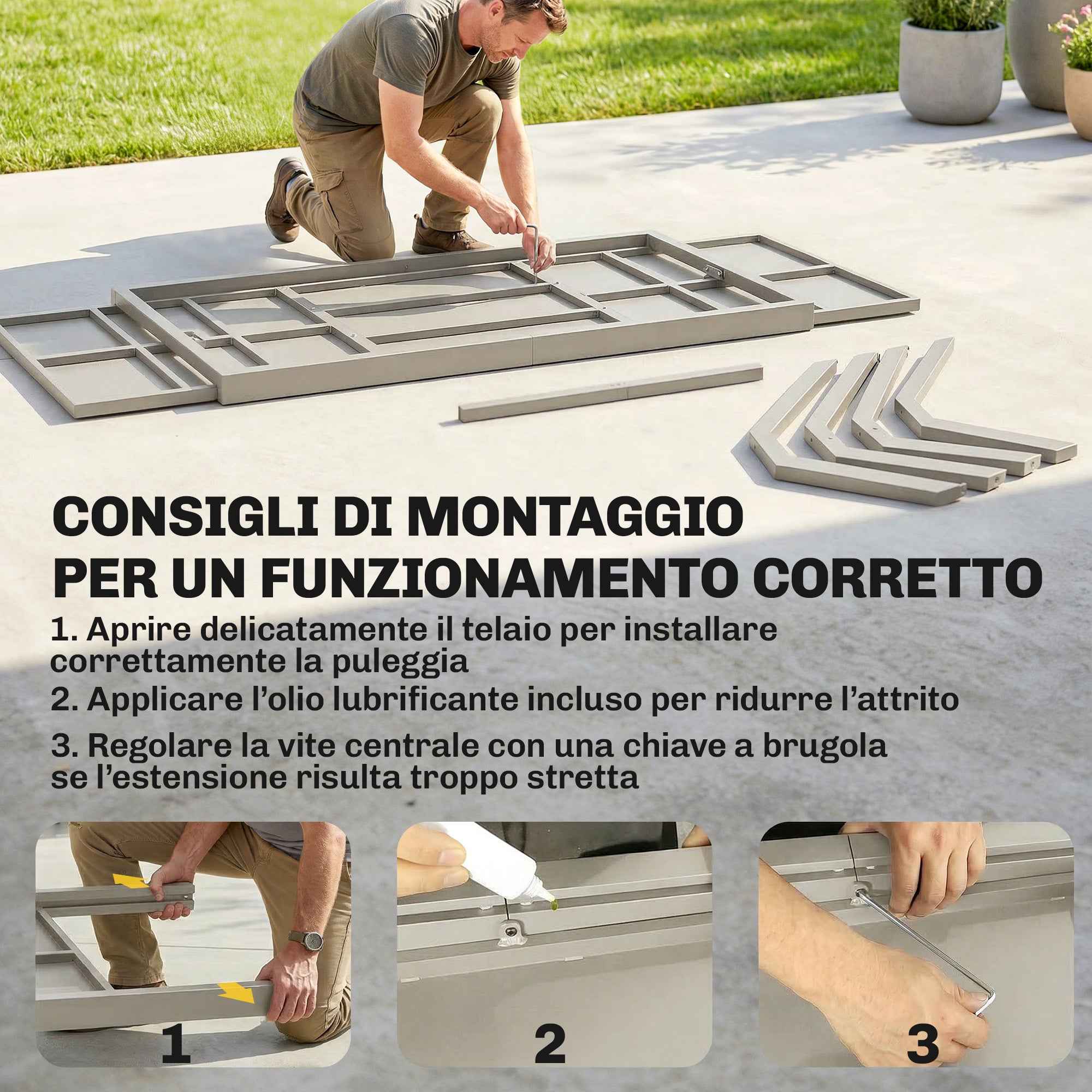 Extendable Garden Table for 8-10 People, in Aluminum and Steel, 154/214x85x73 cm, Gray