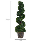 Outsunny 120cm Artificial Boxwood Spiral Indoor Plant, Indoor and Outdoor Artificial Plant with Pot Included, Fake Plant for Home, Office, Living Room, Garden Decoration, Green