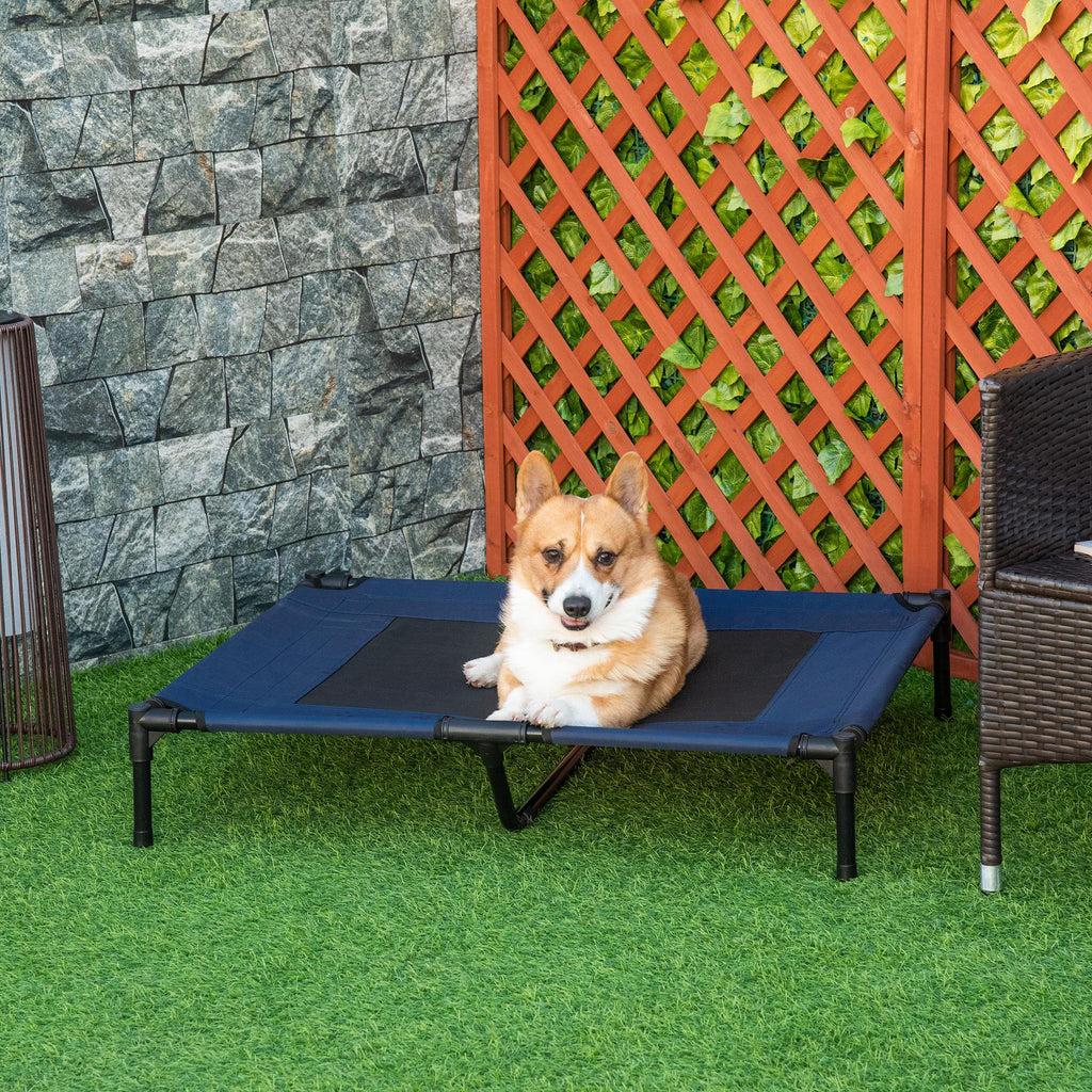 Raised Dog Bed with 600D Mesh Fabric, Travel Bed for Large Dogs up to 30kg, 91.5x76.2x18 cm, Blue