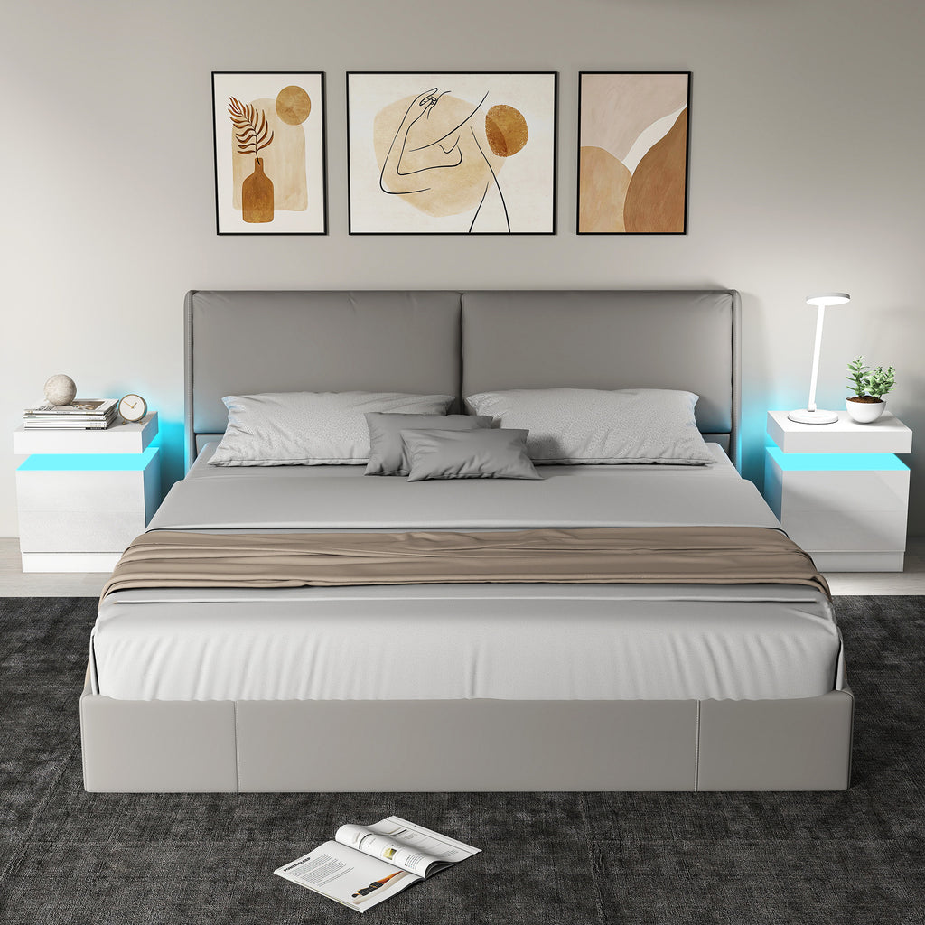 HOMCOM Set of 2 LED Nightstands with 16 Colors and 4 Modes with 2 Drawers, Wooden, 45x35x52 cm, Glossy White