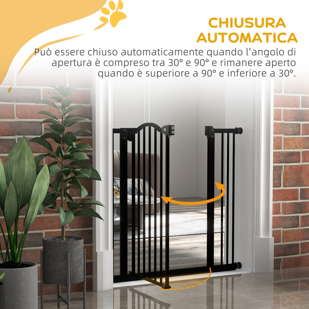 Extendable Dog Gate with 2 Locks and Automatic Lock, Metal and Plastic, 74-87x78 cm, Black