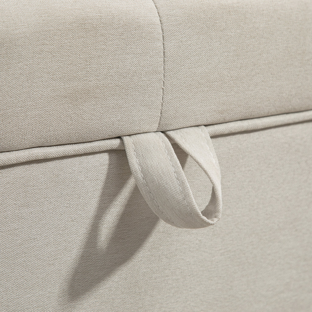 80L Padded Storage Bench with Fabric Upholstery and Wooden Legs, 118x42x45 cm, Cream