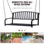 2-Seater Hanging Garden Swing, Romantic Black Metal Outdoor Bench, 127 x 60 x 47cm