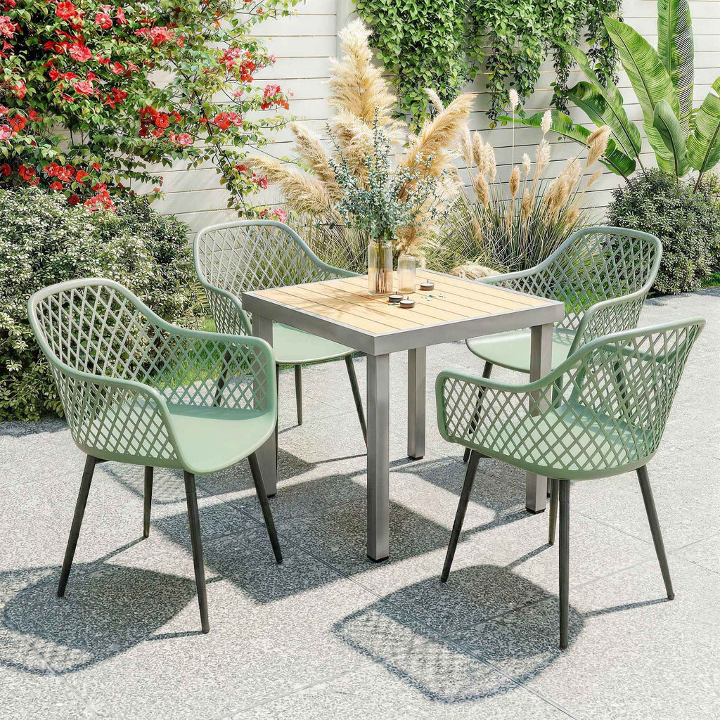 Outsunny Set of 4 Garden Chairs, with Diamond Backrest, Armrests, Green