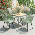 Outsunny Set of 4 Garden Chairs, with Diamond Backrest, Armrests, Green