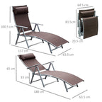 Folding Garden Lounger with Cushion, 7-Reclining Backrest, 137x63.5x100.5cm, Brown