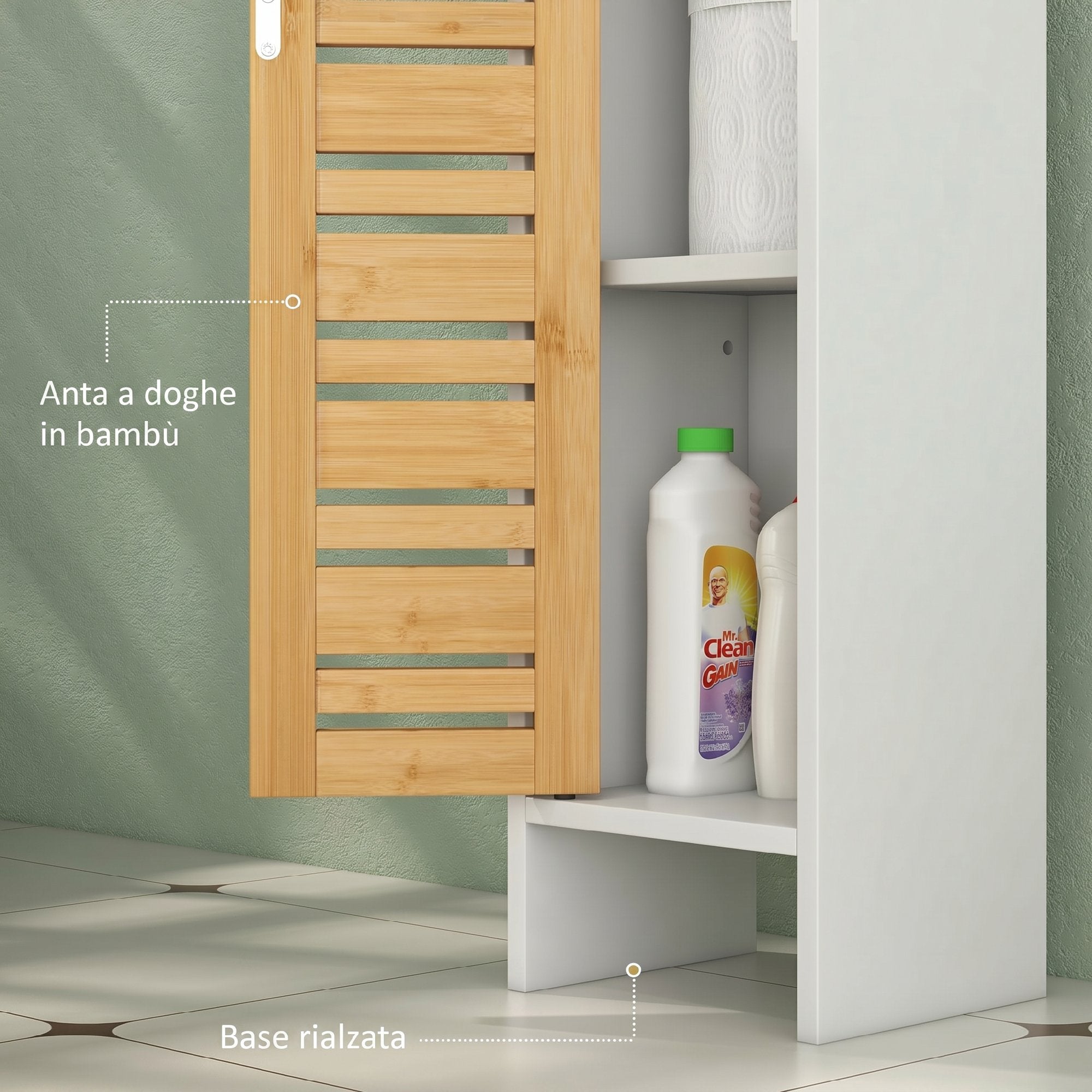 HOMCOM Bathroom Cabinet with Toilet Paper Holder, Tall and Slim Cabinet with Adjustable Shelf, 78 cm, White