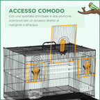 Bird Cage with 2 Perches and 3 Entrances in Metal Wire and Plastic, 60x41x41 cm, Black