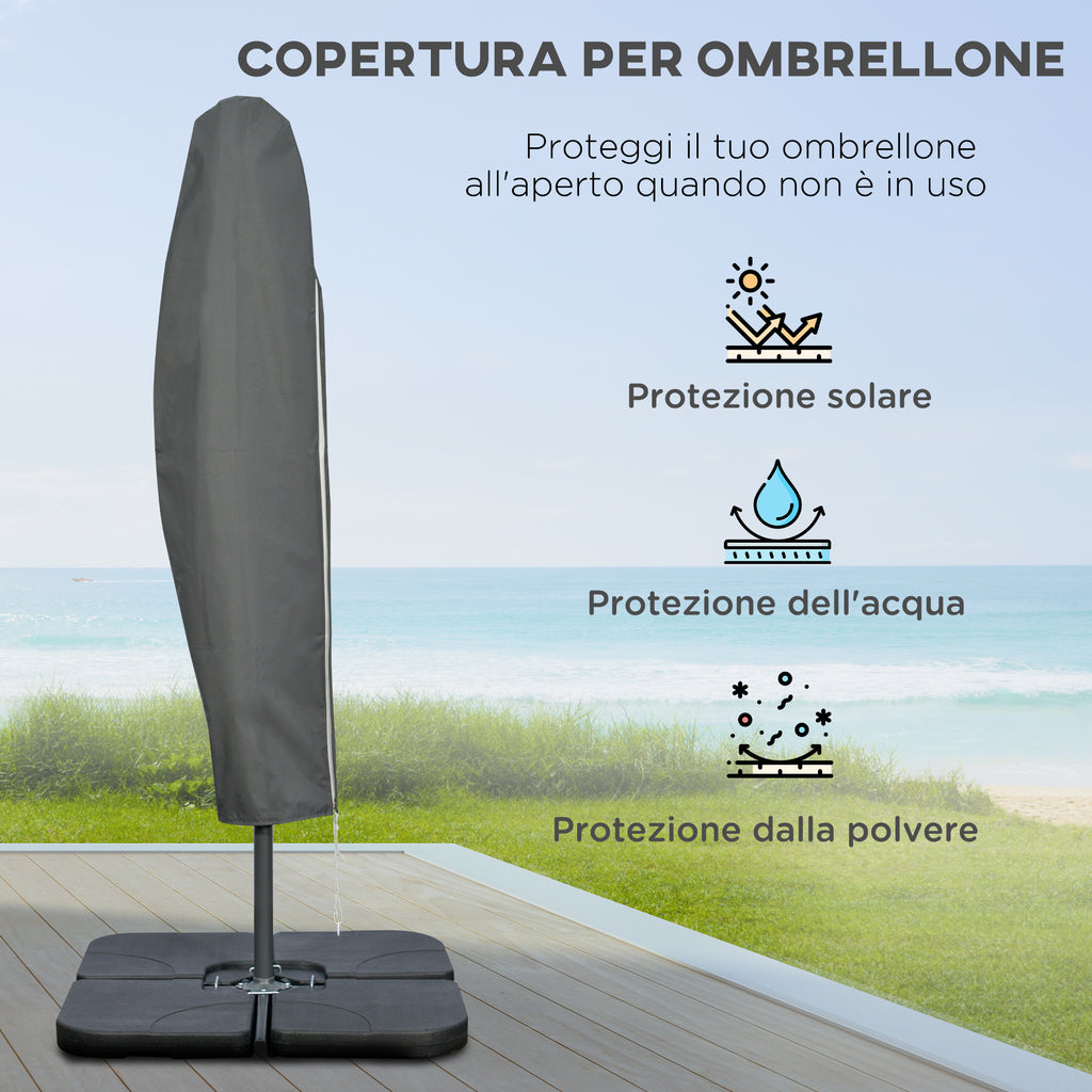 Decentralized Umbrella with 6 Ribs with Crank and Cross Base, in Metal and Polyester, Ø292x247 cm, Coffee