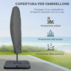 Decentralized Umbrella with 6 Ribs with Crank and Cross Base, in Metal and Polyester, Ø292x247 cm, Coffee