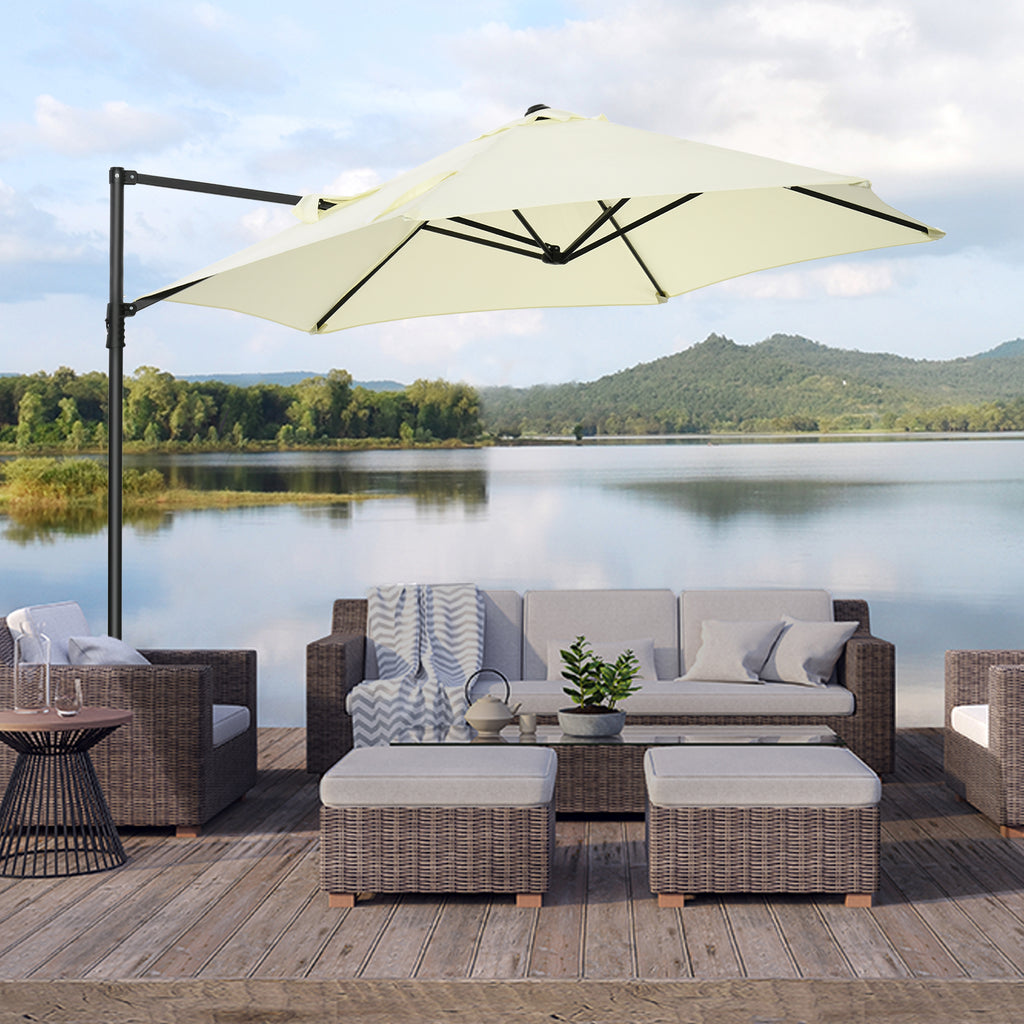 Cantilever Garden Umbrella 2.6x2.5 m with 360° Rotation and Crank, Beige
