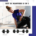 SPORTNOW 2-in-1 Set with 2 Dumbbells Convertible to a Barbell, Total Weight 25 kg and Adjustable Weight Discs, Black