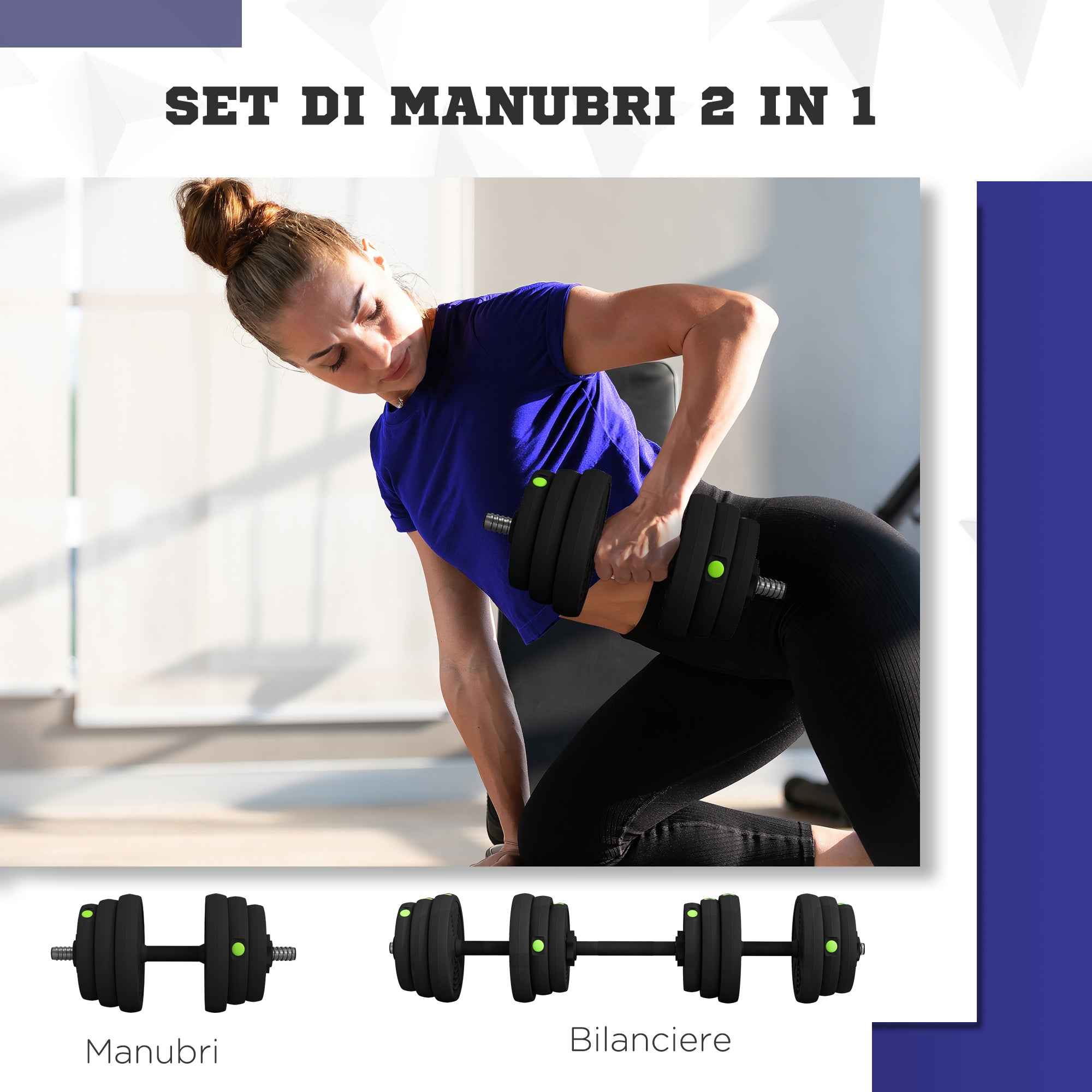 SPORTNOW 2-in-1 Set with 2 Dumbbells Convertible to a Barbell, Total Weight 25 kg and Adjustable Weight Discs, Black