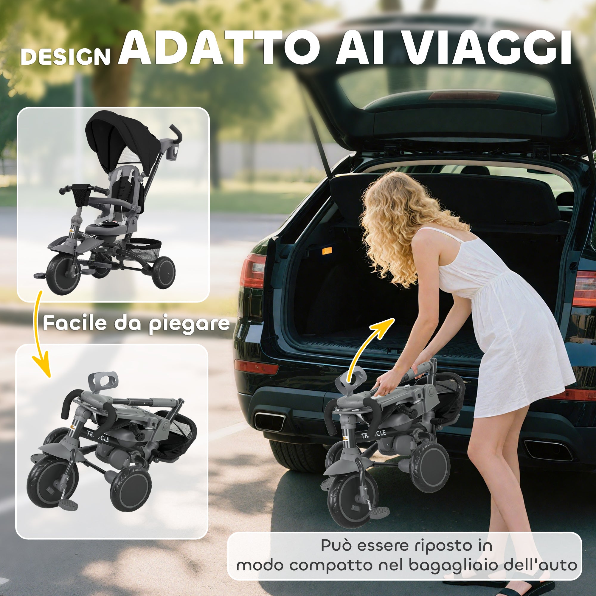 6-in-1 Children's Tricycle with Push Handle and Swivel Seat, 111.5x52x98 cm, Black