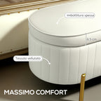 72L Oval Storage Bench with Lift-Top Lid, Velvet Fabric and Wood, 108x44x43.5 cm, Cream