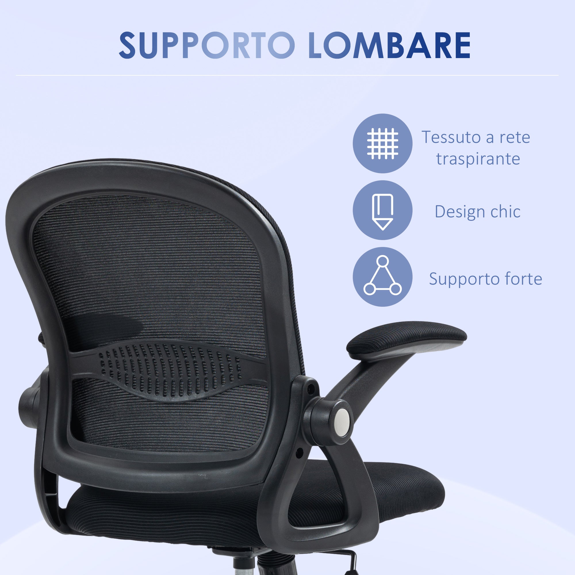Ergonomic Office Chair with Mesh Backrest and Adjustable Height, 65.5x61.5x88-97.5cm, Black - Borgè