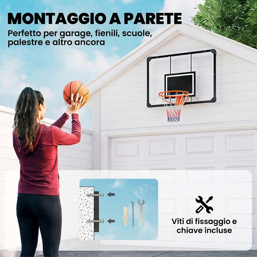 SPORTNOW Outdoor Wall-Mounted Basketball Hoop 113x73 cm, Ø45 cm Rim and Net, Black
