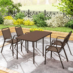 Set of 4 Stackable Outdoor Chairs with High Backrest and Armrests, in Steel and PP, 56x66x91 cm, Dark Brown