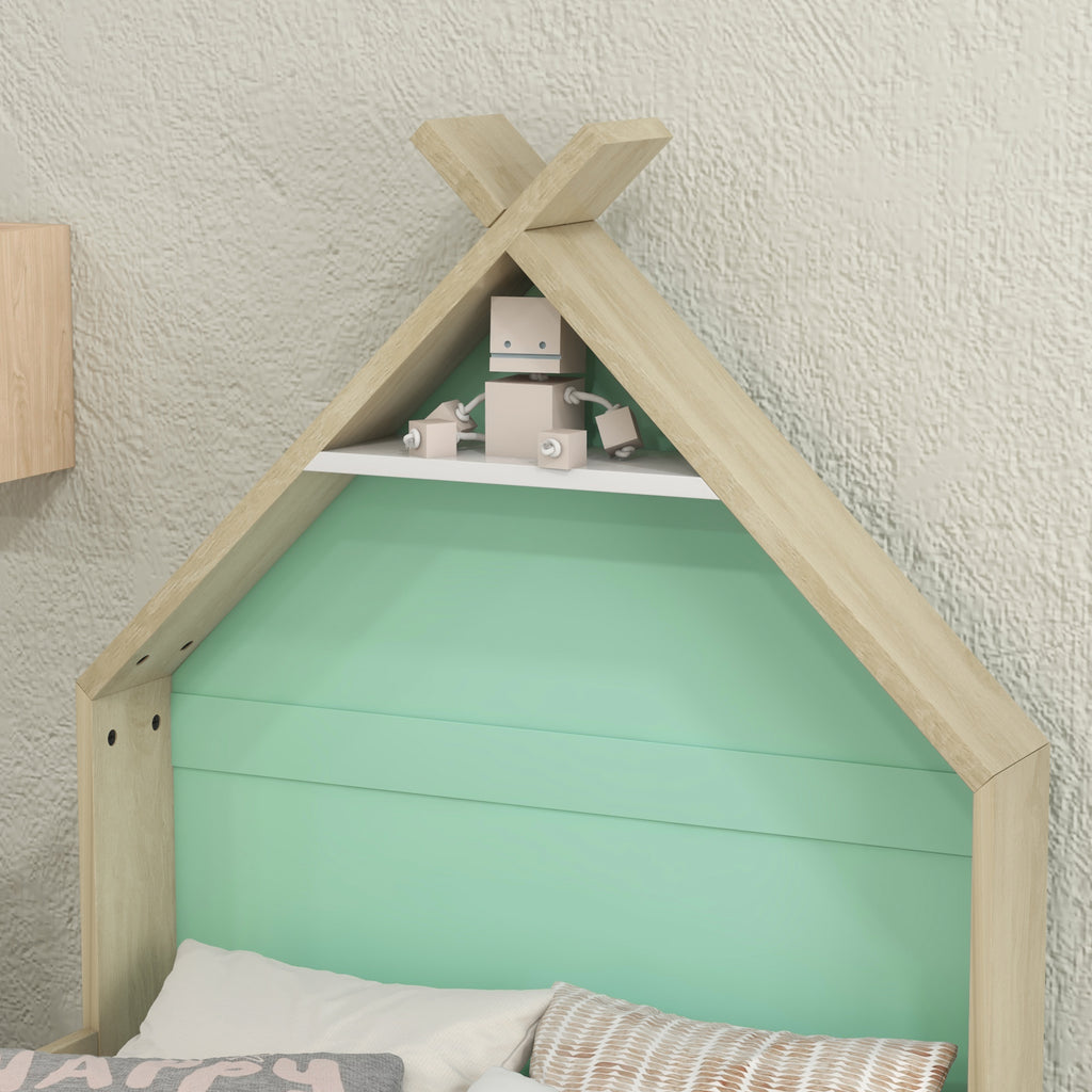 Children's Bed 3-8 Years Old House-Shaped with Wooden Sides, 144x74x110cm, Green