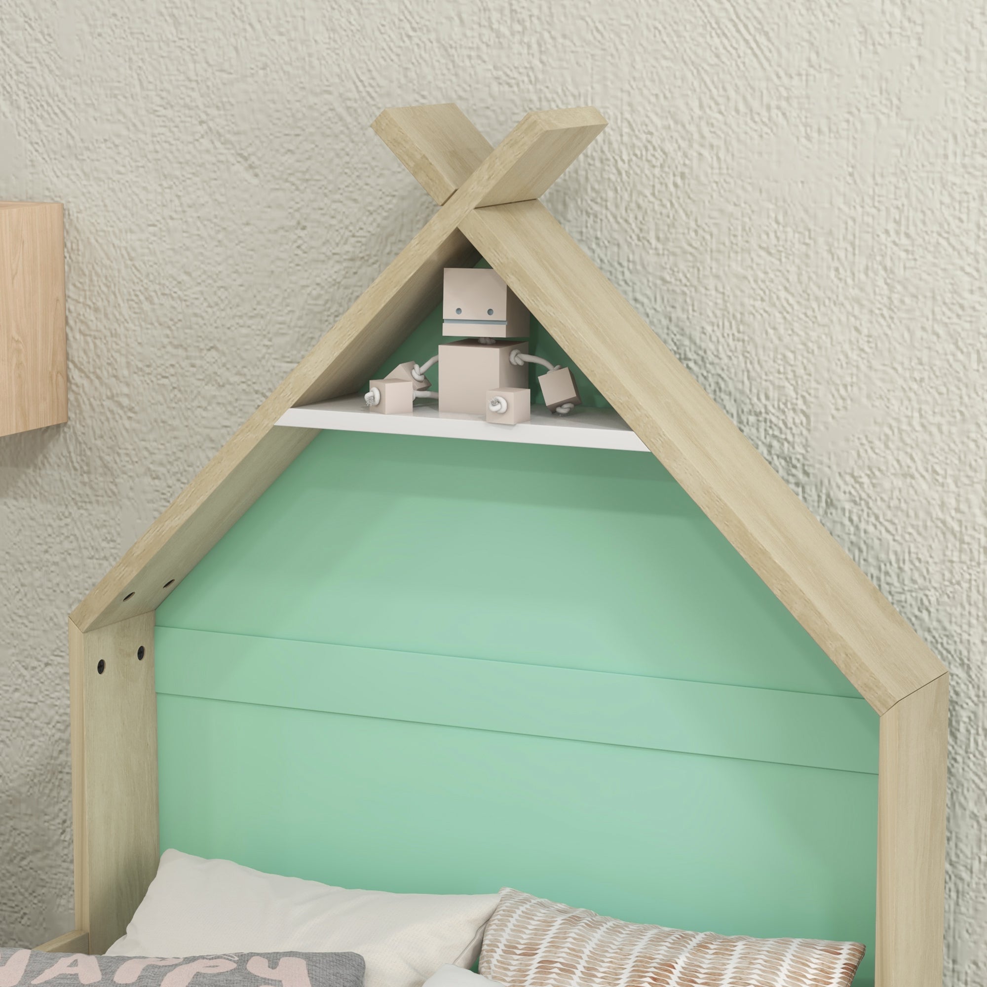 Children's Bed 3-8 Years Old House-Shaped with Wooden Sides, 144x74x110cm, Green