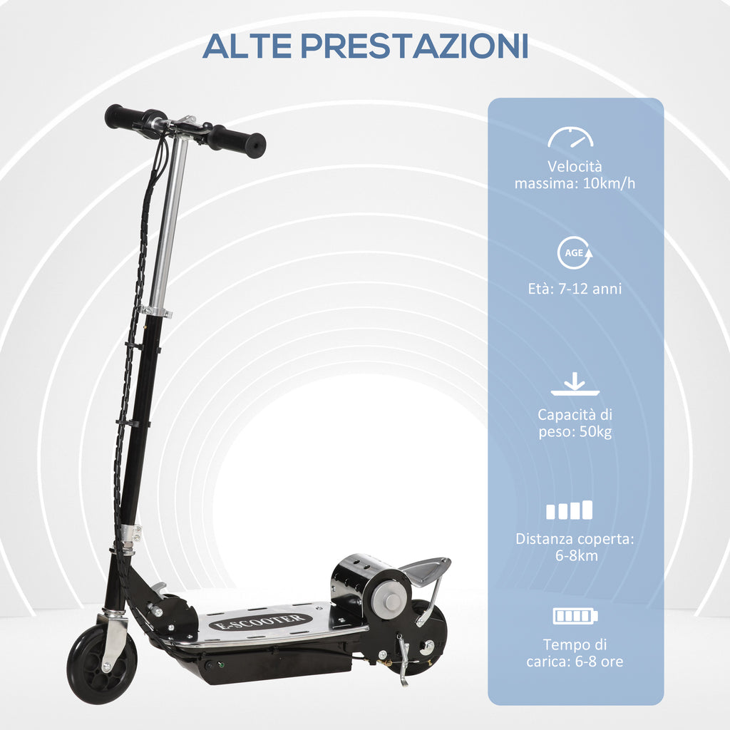 Folding Scooter for Children Ages 7-12, 120W with Brake and Kickstand, 75x37x98 cm, Black