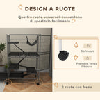 Rodent Cage with 4 Multi-Level Entrances and Hammock, Metal and PP, 80x52x128 cm, Silver and Grey
