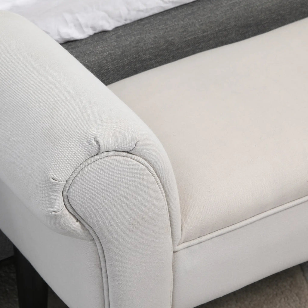 Bed End Bench with Rolled Armrests, Padded Bench for Bedroom, Grey, 102x36x51cm