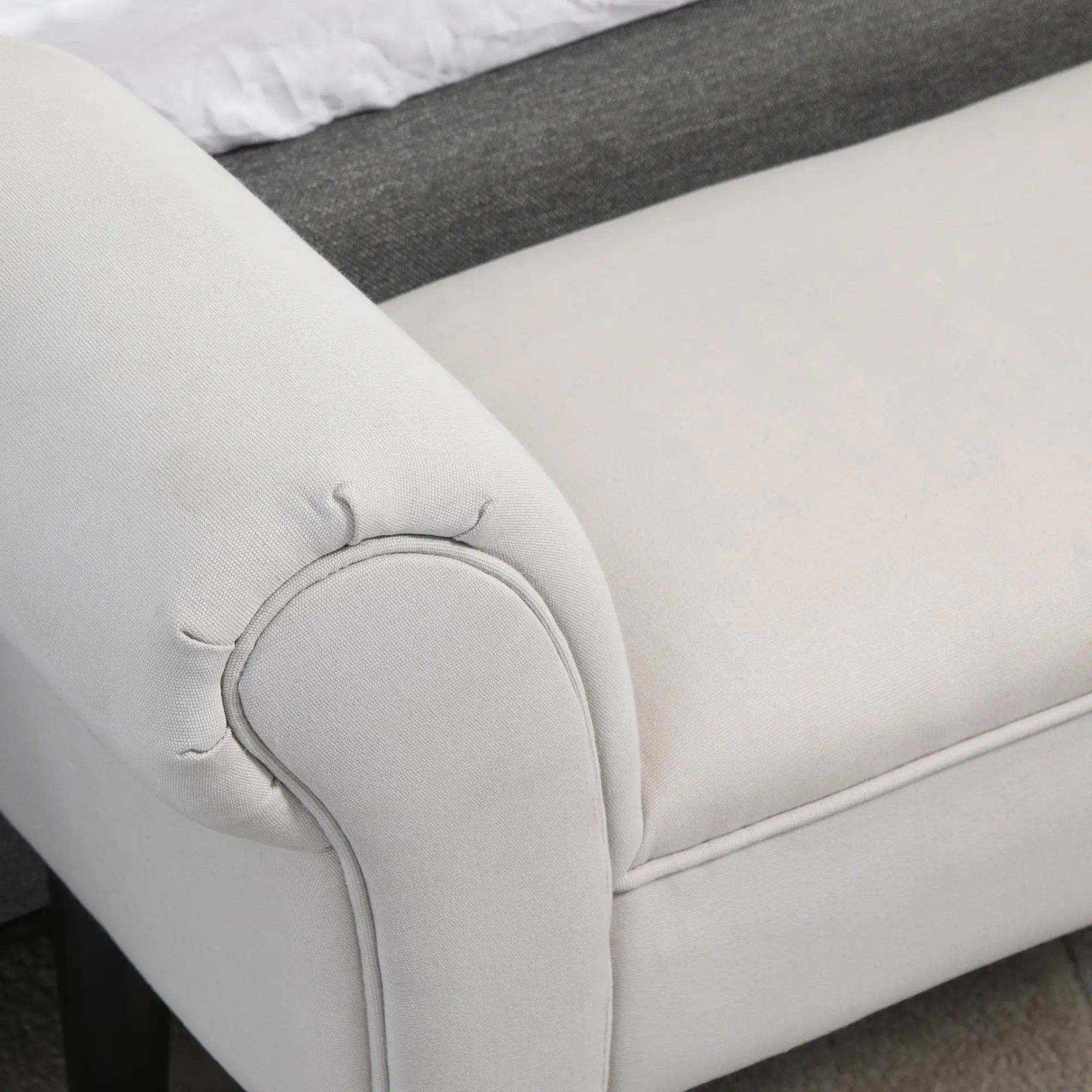 Bed End Bench with Rolled Armrests, Padded Bench for Bedroom, Grey, 102x36x51cm
