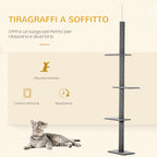4-Tier Cat Scratching Tree with Adjustable Height, Grey, 43x27x228-260cm