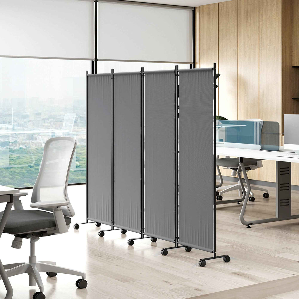 Outsunny 4-Panel Folding Indoor and Outdoor Screen with Wheels, 221 x 50 x 172 cm, Dark Grey