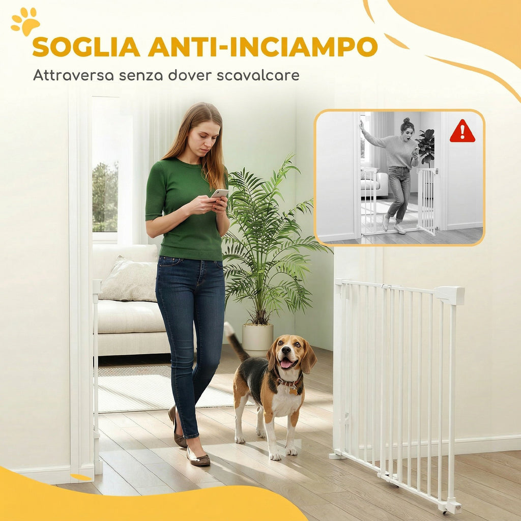 PawHut Dog Safety Gate, 74.5-111.5x74.5 cm, Stairs, Self-Closing, One-Handed Opening, White